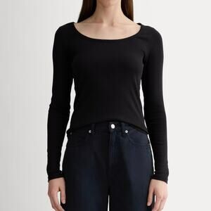 Everlane The Luxe Rib Long Sleeve Scoop Neck Tee Black Size Large NWOT